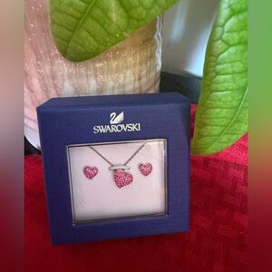 Swarovski Pink Heart Necklace & Earrings Set